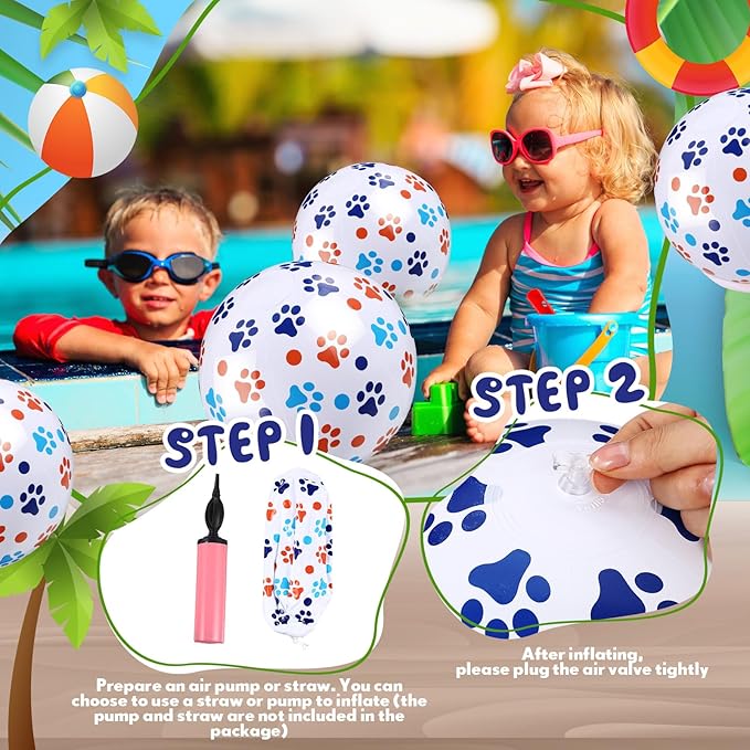 12 Pack Blue Dog Paw Beach Ball 8.5 in Inflatable Beach Balls Bulk for Kids & Adults Cartoon Swimming Pool Toys Pool Party Favors for Birthday Summer Outdoor