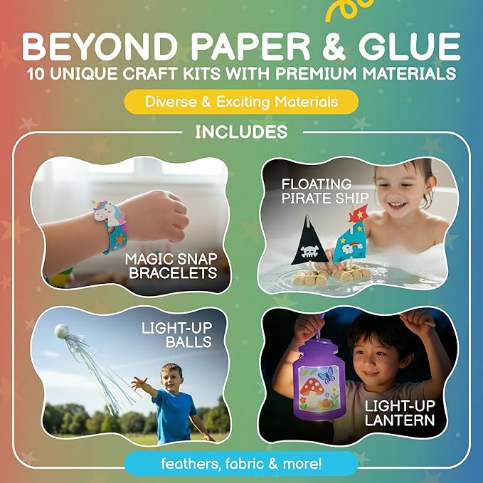 QuTZ Craft Kits for Kids Ages 4-8, 10-in-1 Toddler Craft Box, Build Projects that Glow, Float, Wearable and Playable, No prep and no Clean-up, Art and Crafts Supplies for Kids 4 5 6 7 8 Year Old