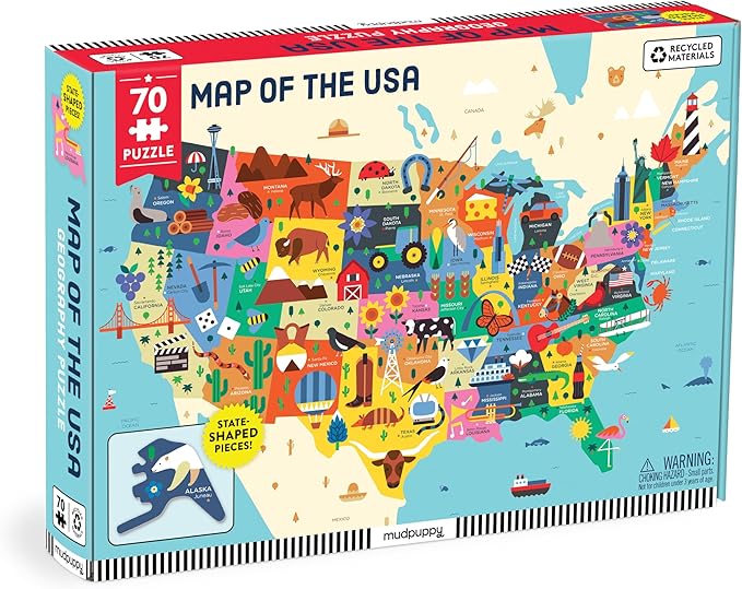 Mudpuppy Map Of The USA – 70 Piece Geography Puzzle with State-Shaped Pieces and Iconic Landscapes Cultural Items And More