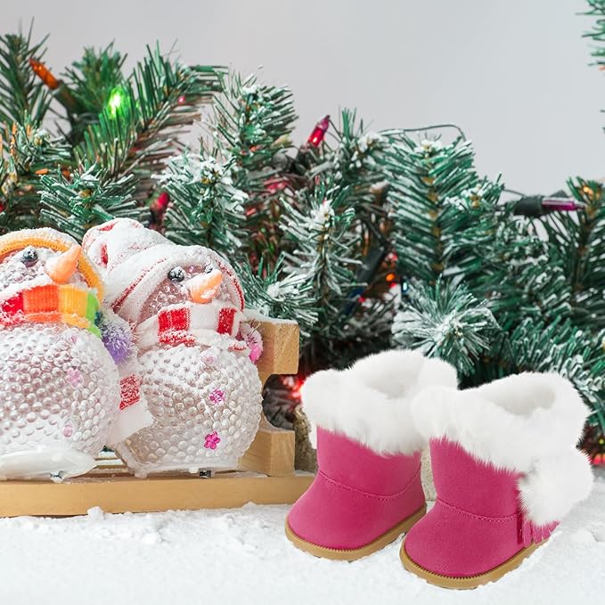 Bencailor 3 Pairs Doll Shoes 18 Inch Doll Boots Winter Dolls Snow Boots Christmas Accessories for Dress up(Blue White Rose Red)