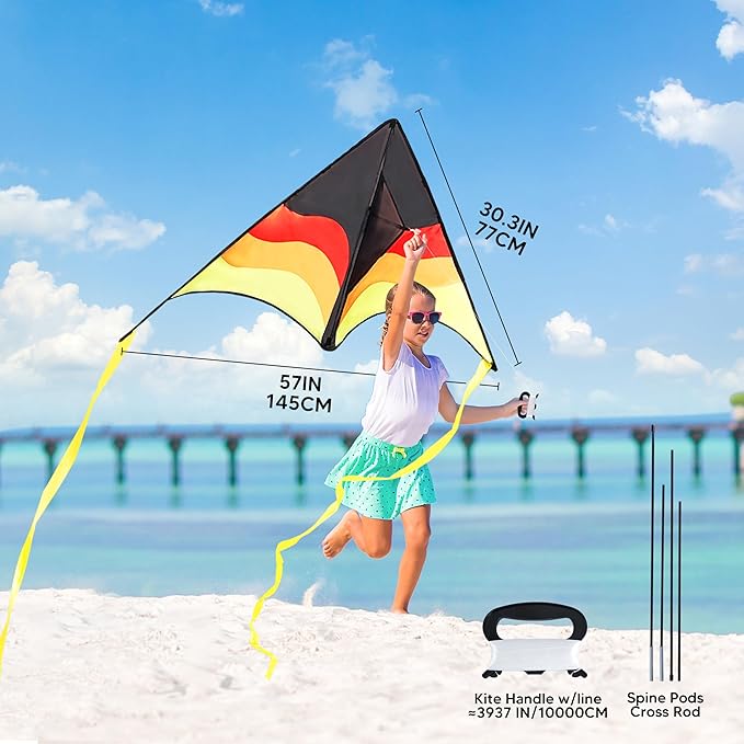 SYNCFUN Large Delta Kite Gradient Yellow– Easy to Fly for Kids and Adults, Beach Kite with 328 ft String for Outdoor Games and Activities