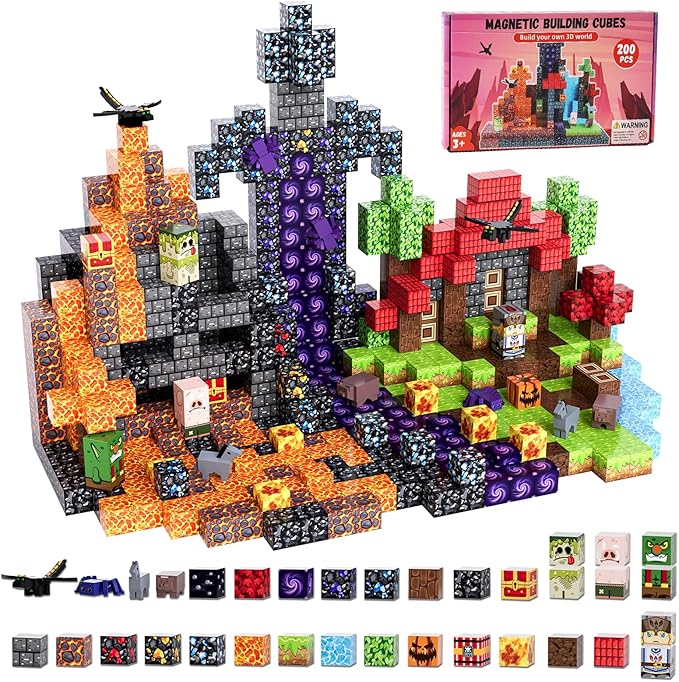 200 Pack Magnetic Blocks for Kids, STEM Construction Toys with Forest Theme | Creative Educational Games for Ages 3, 4, 5, 6, 7, 8, 9, 10 | Ideal Birthday for Boys & Girls