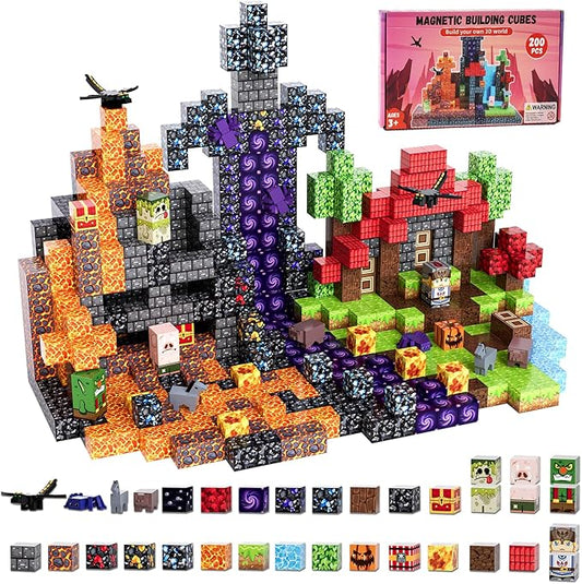 200 Pack Magnetic Blocks for Kids, STEM Construction Toys with Forest Theme | Creative Educational Games for Ages 3, 4, 5, 6, 7, 8, 9, 10 | Ideal Birthday for Boys & Girls