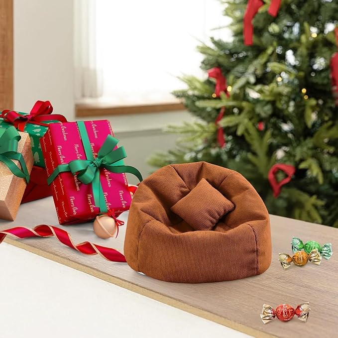Doll Car Seat Compatible with Labubu, Handmade Bean Bag Chair for 5.9-6.7 inch Doll, Anti-Slip Bottom, Cute Doll Accessories for Display, Fans&Collectors Gifts, Durable Corduroy Fabric (Coffee)