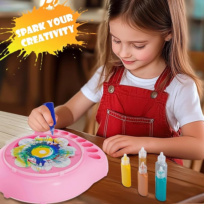 Spin Art Machine for Kids, Paint Spinner Arts and Crafts Kit with 7 Washable Paints & 36 Art Boards, Painting Art Kits for Boys Girls Ages 4 5 6 7 8 9 10 11 12, Birthday Gift Pink