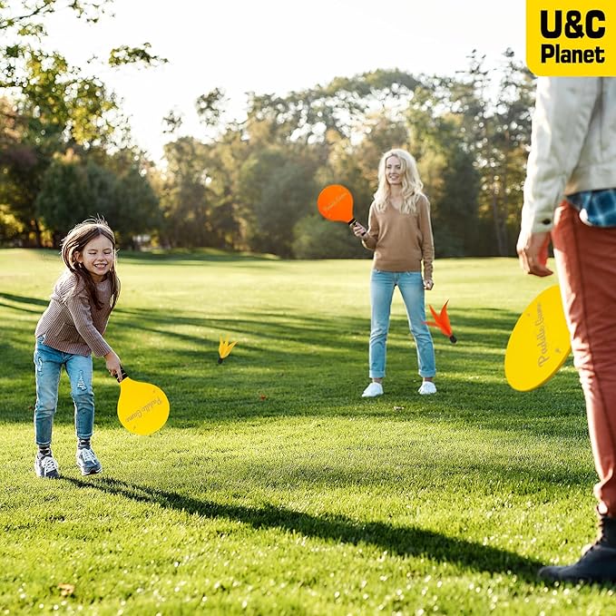 U&C Planet Beach Paddle Ball Set, Badminton Rackets, Family Game for Kids and Adults, Indoor Outdoor Game Backyard Park Camping Yard for Boys Girls Ages 3+, Beach Necessities Must Have