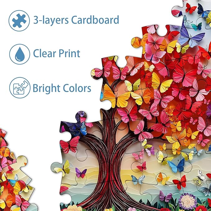 PICKFORU Colorful Butterfly Puzzles for Adults 1000 Pieces, Tree of Life Jigsaw Puzzle Rainbow Floral, Unique Spring Flower Art Theme as Home Decor