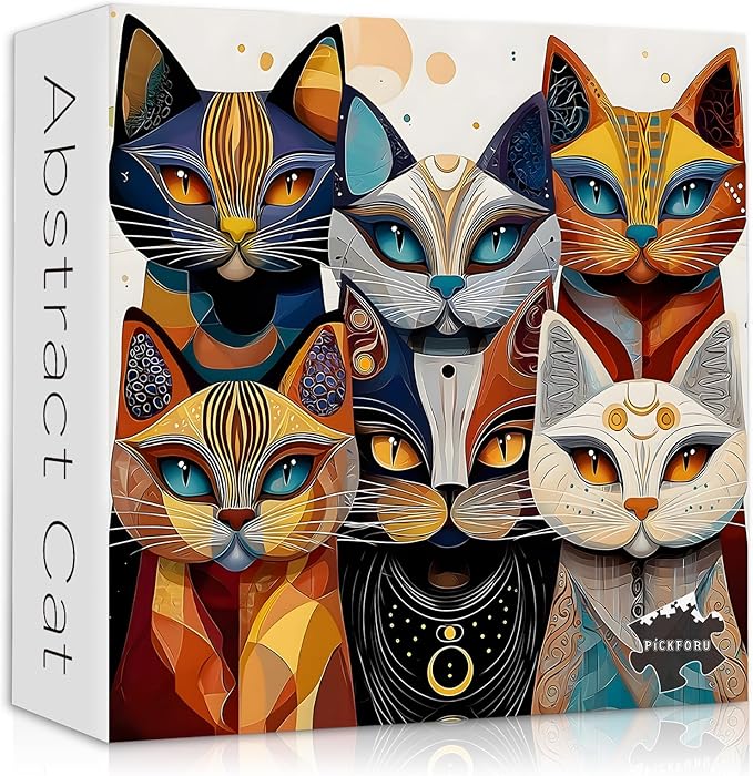Cat Puzzles for Adults 1000 Pieces, PICKFORU Abstract Cat Jigsaw Puzzle, Animal Funny Kitty Challenge Puzzle Kitten