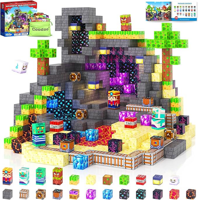 Coodoo Magnetic Blocks, Build Mine Magnet World Set for Kids Ages 4-8, Magnetic Tiles Toddler Outdoor Toy STEM Construction Building Blocks Sensory Toys for Boys & Girls Ages 3+ Kids Games