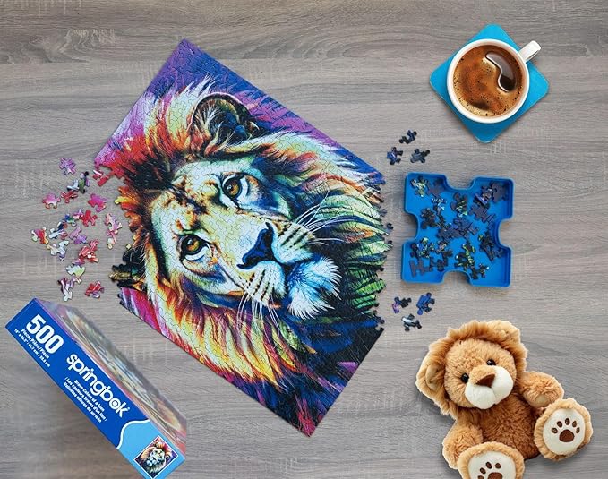 Springbok Brave Colors of a Lion 500 Piece Jigsaw Puzzle for Adults - Unique Cut Pieces - Made in USA