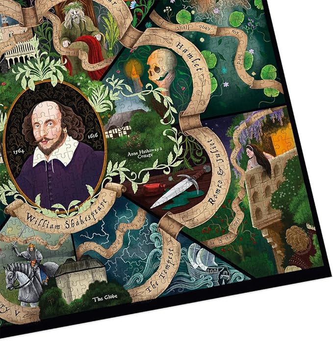 Gibsons Shakespeare 1000 Piece Jigsaw Puzzle for Adults – Colourful Literary & History Art by Anna Stead – Premium Sustainable Made in America – Challenging Educational Gift for Book Lovers & Puzzlers