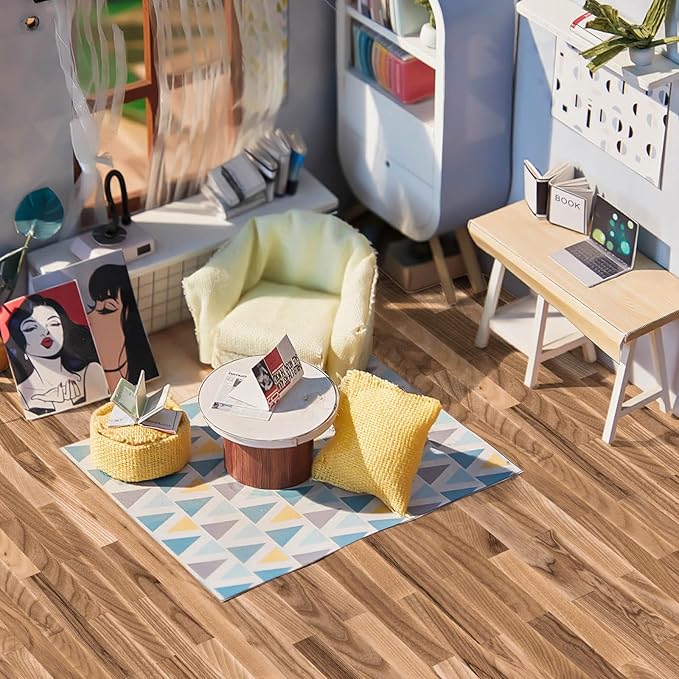 Flutesan 6 Pcs Miniature Dollhouse Wallpaper and Flooring Peel and Stick Mini DIY Self Adhesive Dollhouse Accessories 8.27 x 11.69 Inch (Classic Style)