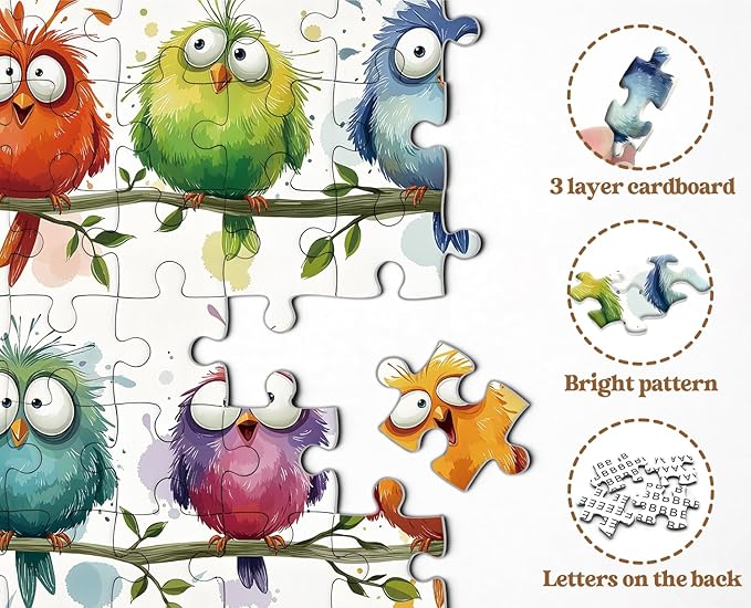 Funny Birds Puzzles for Adults 1000 Pieces, Cute Colorful Cartoon Animal Jigsaw Puzzle, Challenging Bird Art Puzzle for Family Home Decor