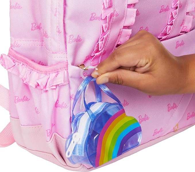 Barbie Clothes & Accessories, Deluxe Keychain Rainbow Bag with Pajamas & Slumber Party-Themed Accessories for Fashion Dolls Like Slippers