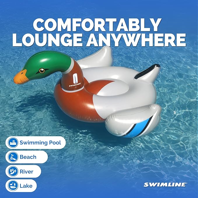 SWIMLINE Original 90703 Inflatable Decoy Duck Pool Float | Fun Ride-On Raft with Stable Legs & Wings | Lounge Floatie Perfect for Parties & Relaxation
