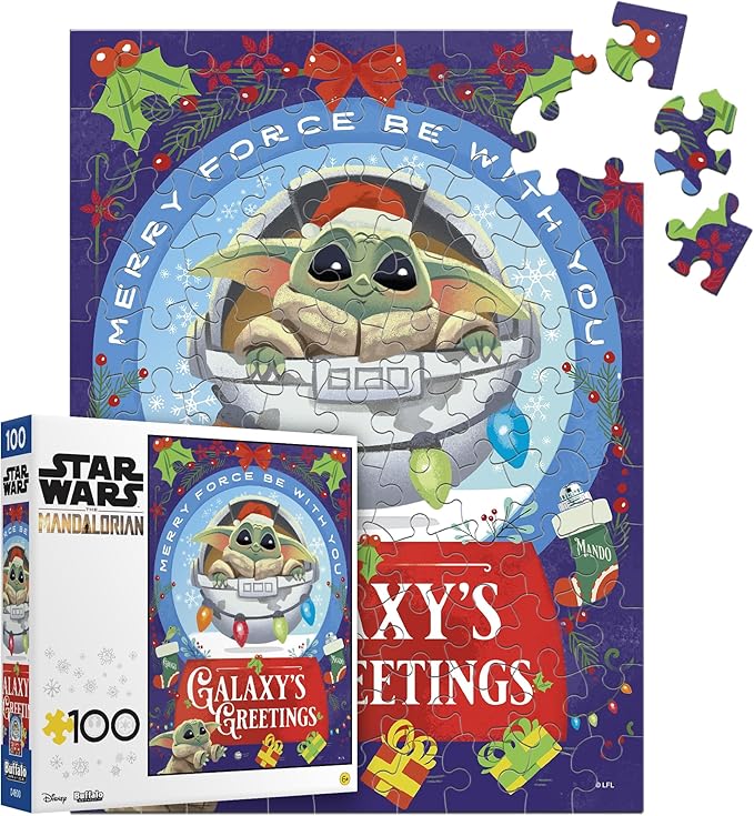 Buffalo Games – Star Wars - Galaxy's Greetings - 100 Piece Christmas Jigsaw Puzzle - Festive, Holiday Puzzle for Adults and Families – Precision-Cut Pieces, Winter Artwork, Relaxing Fun