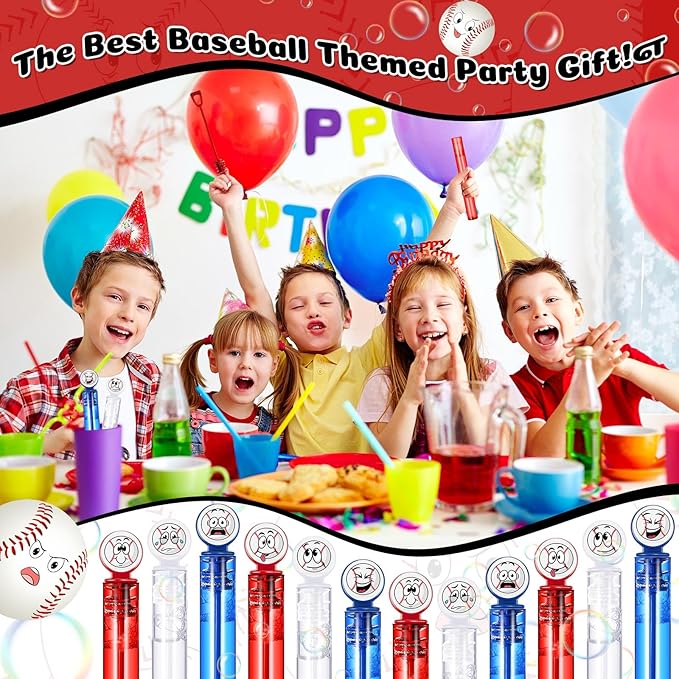 24 Pcs Mini Baseball Bubble Wands Baseball Party Favors for Kids, Birthday Bubble Wand Bulk for Summer Outdoor Classroom Supplies, Goodie Bag Fillers