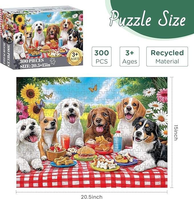 300 Pieces Puzzles for Adult, Dog Jigsaw Puzzles 300 Pieces for Adults Children Seniors, Vibrant Imagery Flower Jigsaw Puzzle, Challenging Activity Game Gift for Family Friends 20.5x15 Inches