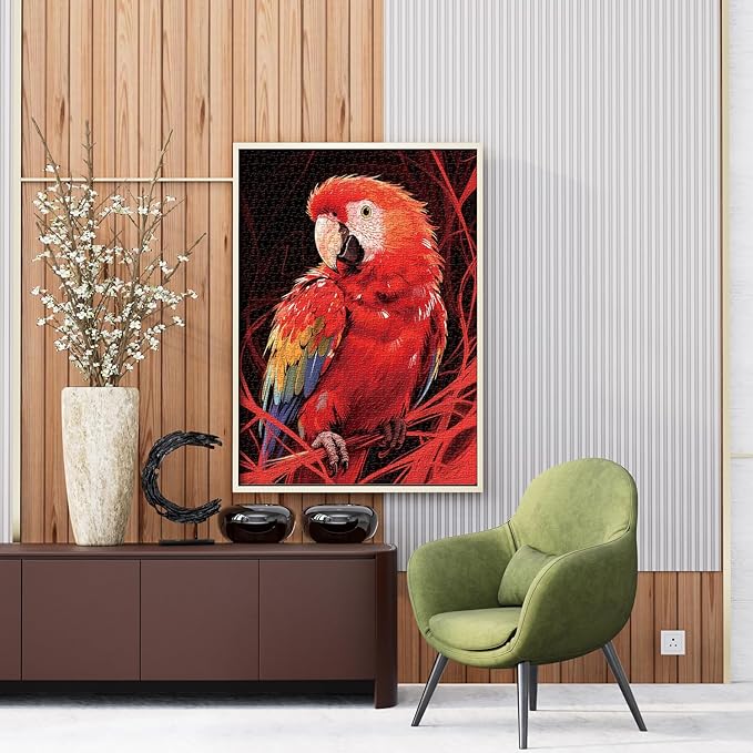 Jigsaw Puzzles for Adults 1000 Pieces - Challenging Fun Puzzles Stunning Art Wall Decor, Gift for Adult Puzzle Lovers, Family Game, Red Parrot