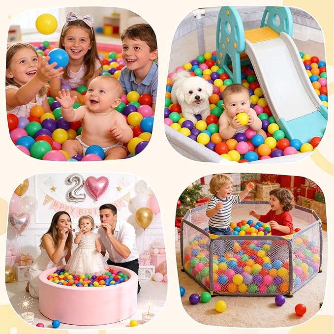 Ball Pit Balls Phthalate Free BPA Free Crush Proof Plastic - 7 Bright Colors in Reusable Play Toys for Kids with Storage Bag