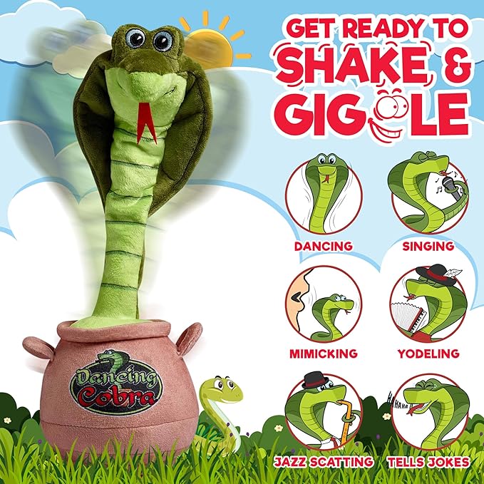 Gagster Dancing Cobra Snake - Dancing, Talking, Mimicking Cobra Snake Toy, Great for Kids & Adults, Singing, Joking, and Repeating What You Say, Hilarious Gag Gift Plush Novelty Mimic Toy