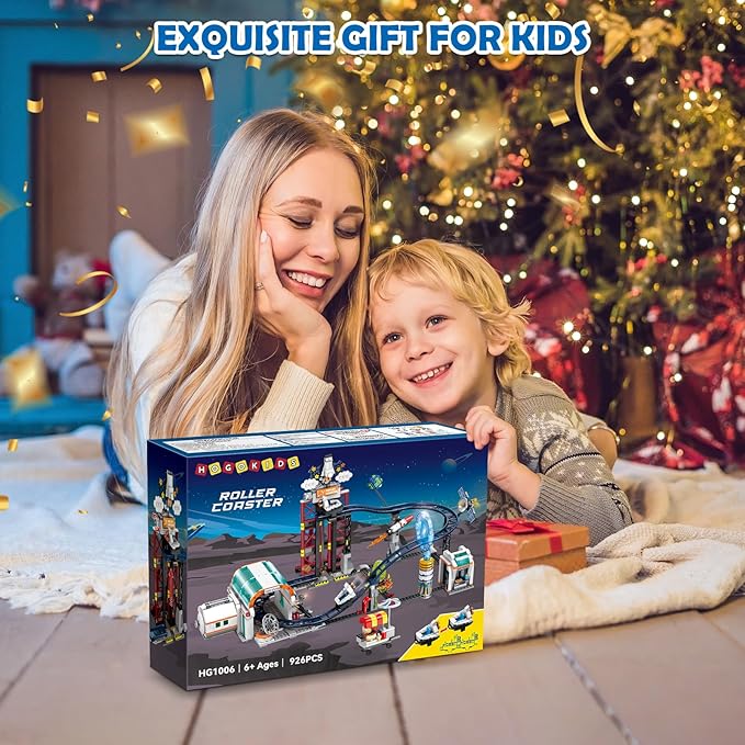 HOGOKIDS Space Roller Coaster Building Toy 926PCS Coaster Building Set Features Lift Platform, Satellites, Rocket Buildable Space Rollercoaster Adventure Park for Adults Kids Girl Boy Ages 6+years old