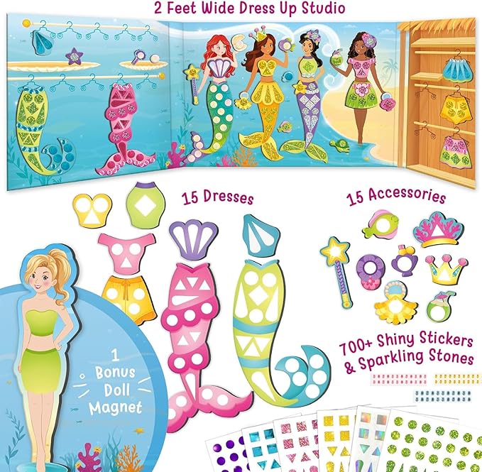 Imagimake DIY Magnetic Dress-Up Mermaid | 30 Magnetic Dresses & Accessories |Mix & Match Pretend Play Magnetic Toys for Girls | Easter Basket Stuffers | 3,4,5,6 & 7 Year Old Girl Birthday Gifts