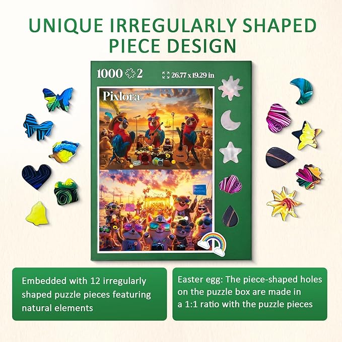 Unique Jigsaw Puzzles 1000 Pieces for Adults, 2 Pack Puzzles 1000, Clear Puzzles for Adults, Birds Singers and Cats Fans Theme, Interactive Party Games for Family