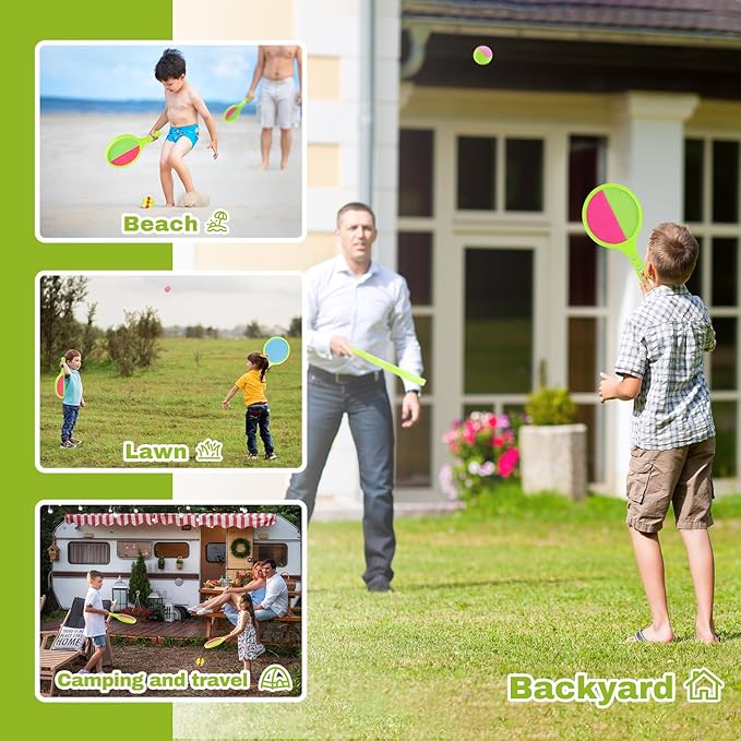 Toss and Catch Game for Kids: Toss and Catch Ball Set - Outdoor Catching Balls Paddle Toys for Ages 3+ Beach Paddle Ball Sets for Yard and Backyard Summer Outside Activities