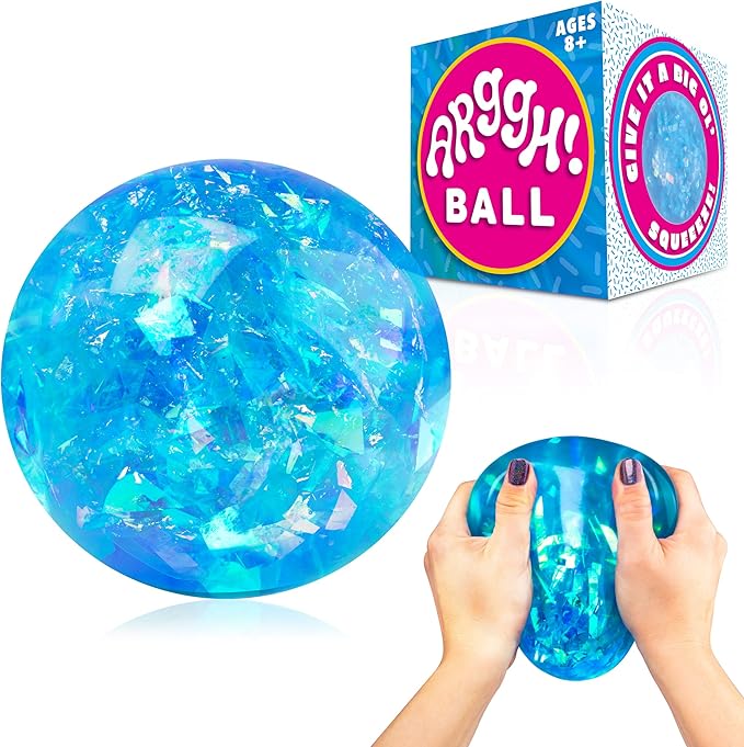 Power Your Fun Arggh Glitter Stress Ball for Adults and Kids - Medium Squishy Fidget Toy, Anti Stress Sensory Ball Squeeze Toy (Blue)