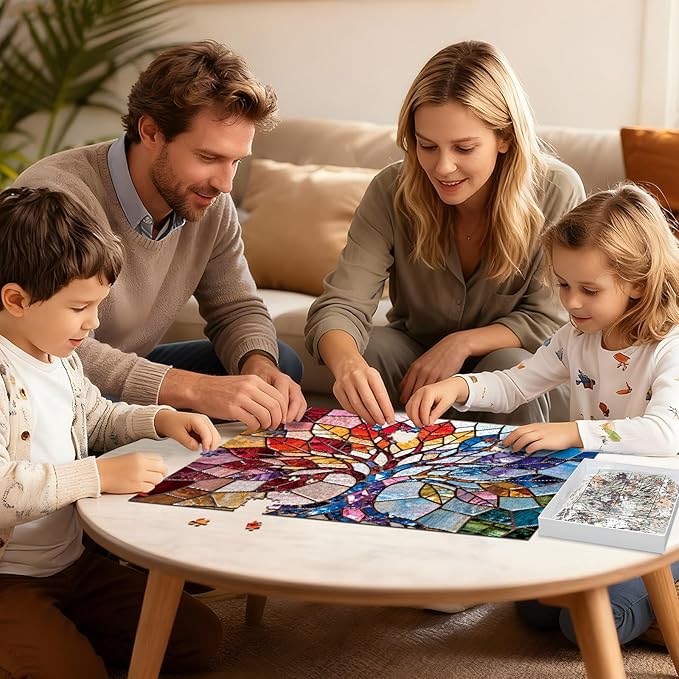 1000 Piece Adult Puzzle, Rainbow Stained Glass Tree of Life Jigsaw, Puzzles for Adults Colorful Geometric Mosaic Puzzles, Home Decor Gift for Art & Nature Lovers