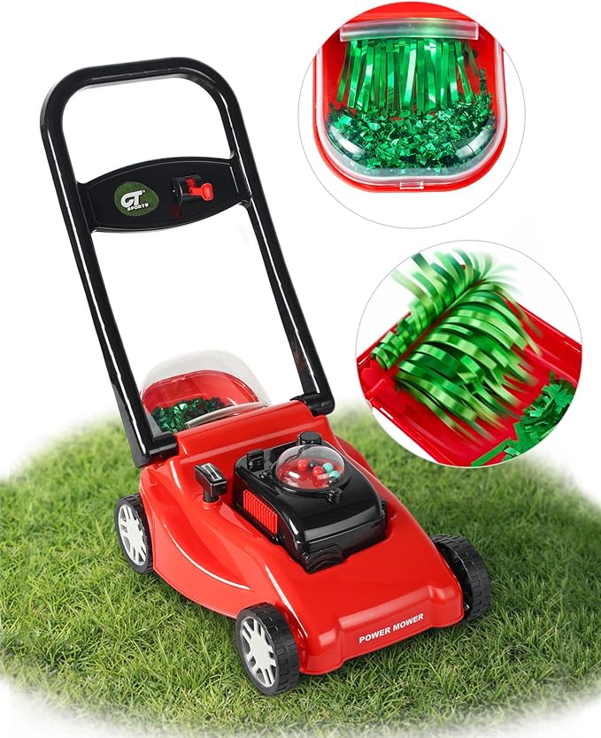 Kids Lawn Mower with Realistic Grass-Cutting Action and Sounds – No Batteries Required | Fun Outdoor Push Toy, Birthday Gift & Holiday Present for 3, 4, 5, 6, 7, 8 Year Old Boys and Girls (Red)