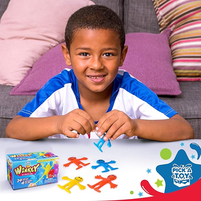 Pick A Toy Stretchy Happy Man Sticky Toy for Kids Party Favors: Bendy Toys Set of 24 - Perfect Stretchy Toys and Small Prizes for Goody Bag Stuffers, Easter Egg Fillers