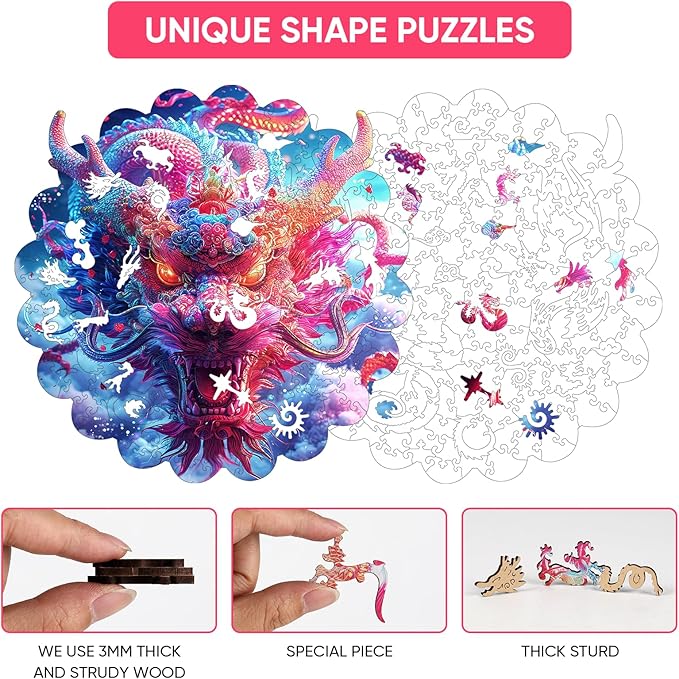 MEATRN Dragon Wooden Puzzles for Adults - Oriental Mythology Kirin Wooden Jigsaw Puzzle, Luxury Wood Wall Decorative for Collectors, Unique Gift & Home Décor, 519 Pcs, 16.9x16.9 in