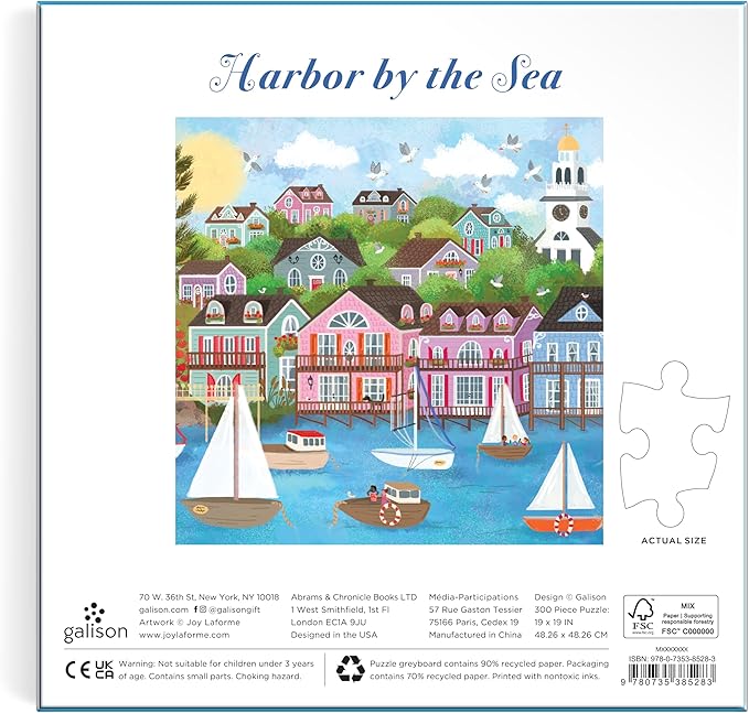 Galison Harbor by The Sea – 300 Piece Joy Laforme Oversized Jigsaw Puzzle Featuring Beautiful Artwork of New England Summer Paradise