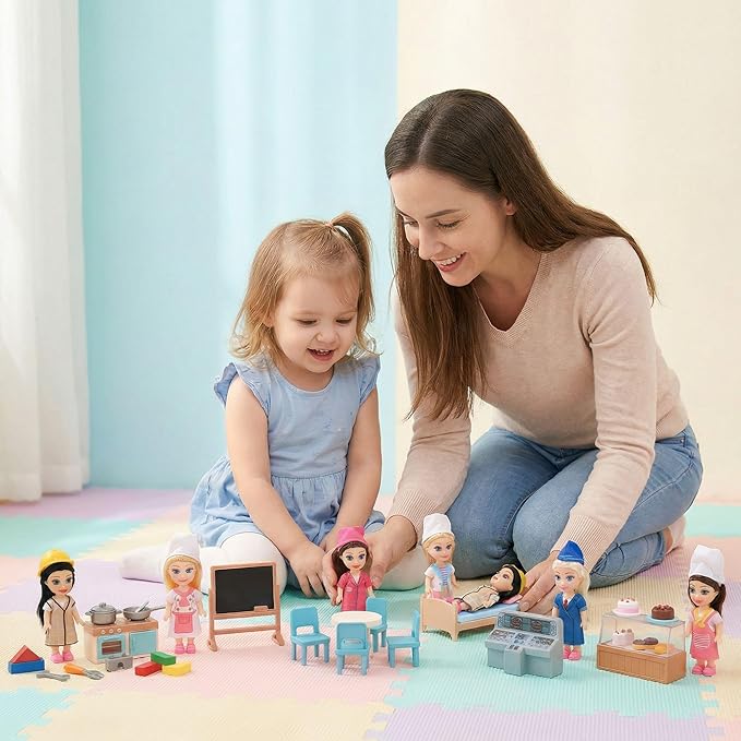 Liberty Imports Little Career Toddler Dolls with Dresses, Girls Imaginative Pretend Play Mini Small Dolls with Outfits for Chef, Doctor, Pilot, Engineer, Teacher & Baker (Career)