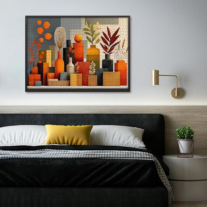 Flower Puzzles for Adults 1000 Pieces, Orange Whisper Art Puzzle, Modern Plant Floral Vase Puzzle in Warm Autumn Tones, Aesthetic Challenge Jigsaw Puzzle