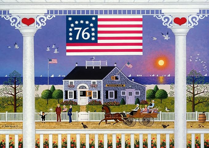 Buffalo Games Jigsaw Puzzles for Adults 500 Pieces - Charles Wysocki - Nantucket 4th of July - Hard Adult Puzzle with Reference Poster, Fun, Unique & Challenging for All Abilities, Large 21.25 x 15