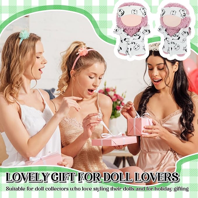 Simgoing 17cm Doll Clothes Pajamas Set with Eye Mask Good Night Bathrobe, Bathrobe Belt Outfit Gifts Fits Most 17cm Dolls Accessories for DIY Dress up Lovers (Funny Panda)
