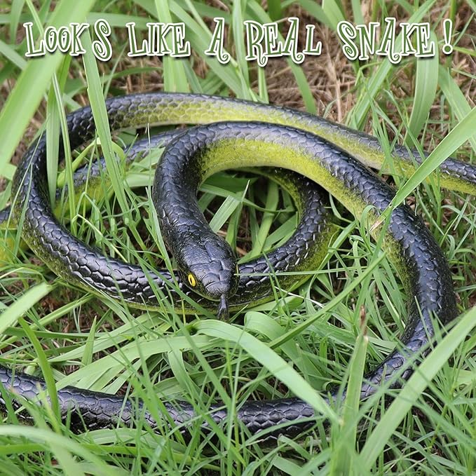3 Pcs Realistic Snakes Rubber Plastic Snakes Prank Snake Colorful for Party, Tricking People, Garden Props Decorations, Assorted Sizes