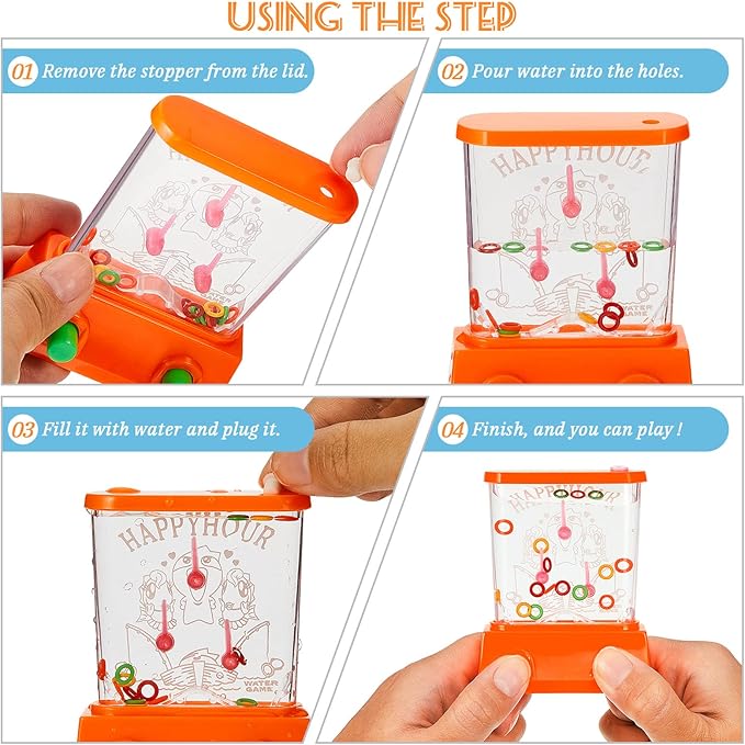 Gejoy 4 Pieces Water Games Handheld Easter Basket Stuffers for Kids Water Ring Toss Handheld Game Mini Retro Pastime Car Toys Fidget Autism Toys for Easter Children Boys Girls Birthday(Cute Style)