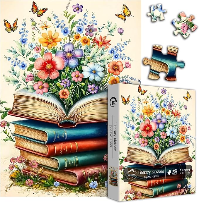 Wildflower Pages Puzzles for Adults 1000 Pieces, PICKFORU Vintage Literary Blossom Jigsaw Puzzle, Retro Flower Book Page Floral Themed, Spring Plant Art Puzzles for Adults