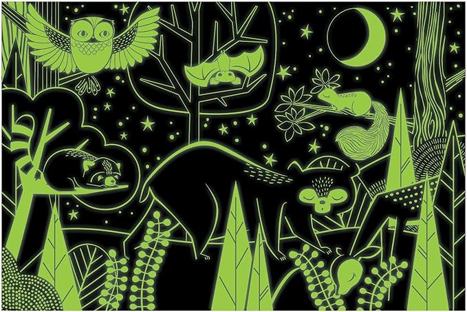 Mudpuppy in the Forest – 100 Piece Glow in The Dark Jigsaw Puzzle with a Woodland Scene of Animals and Hidden Nocturnal Details in the Dark