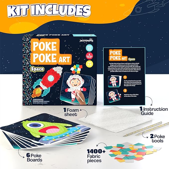 jackinthebox Poke Poke Art for Kids – Space Theme, Mess-Free Fabric Art and Craft, Flower Pressing Kits, Gift for Kids, Easter Gifts for Girls and Boys Ages 4 5 6 7 8
