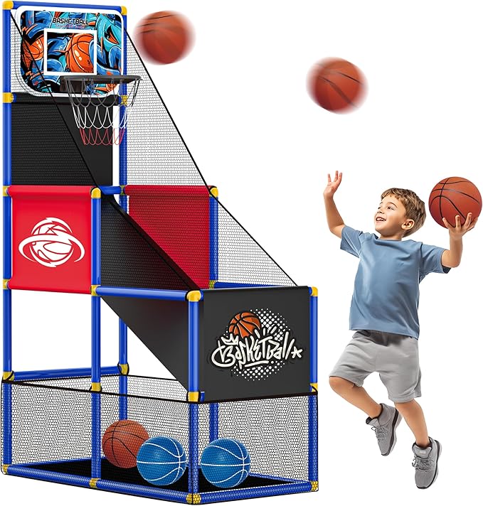 Kids Arcade Basketball Hoop Indoor Outdoor Single Shot Basketball Game for Toddler,Carnival Games Sport Gifts for Boys Girls Ages 3-8 Years Old,Ideal for Competition