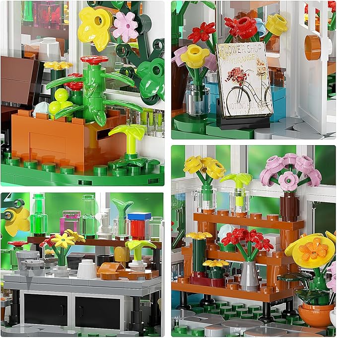 Flower House Building Set, Creative Garden Playset Toy with LED Light, Build a Greenhouse Model, Great Gift for Friends or Girls (597 Pieces)