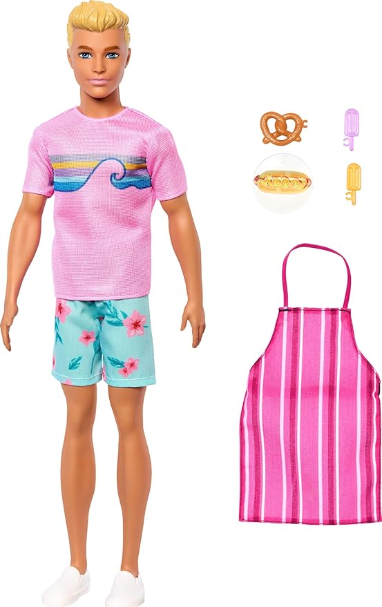 Barbie Mysteries: Beach Detectives Ken Doll Wearing Removeable Signature Outfit with Storytelling Accessories, Including Apron & Snacks
