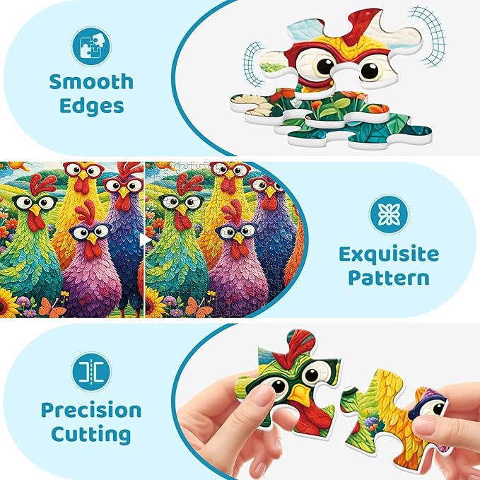 Puzzles for Adults 500 Pieces,Colorful Chicken Puzzle for Adults,Garden Farm Flower Animal Rooster Themed Jigsaw Puzzle for Seniors,Patchwork Art Challenge Puzzle & Holiday Party Gifts,20.5x15 in