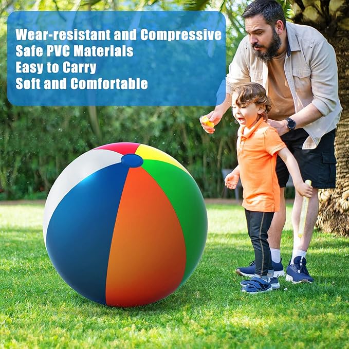 2 Pack Big Beach Ball 24 Inch Diameter, Giant Beach Ball Bulk for Pool Durable and Thick Inflatable Beachballs fo Beach Outdoor Games & Activities