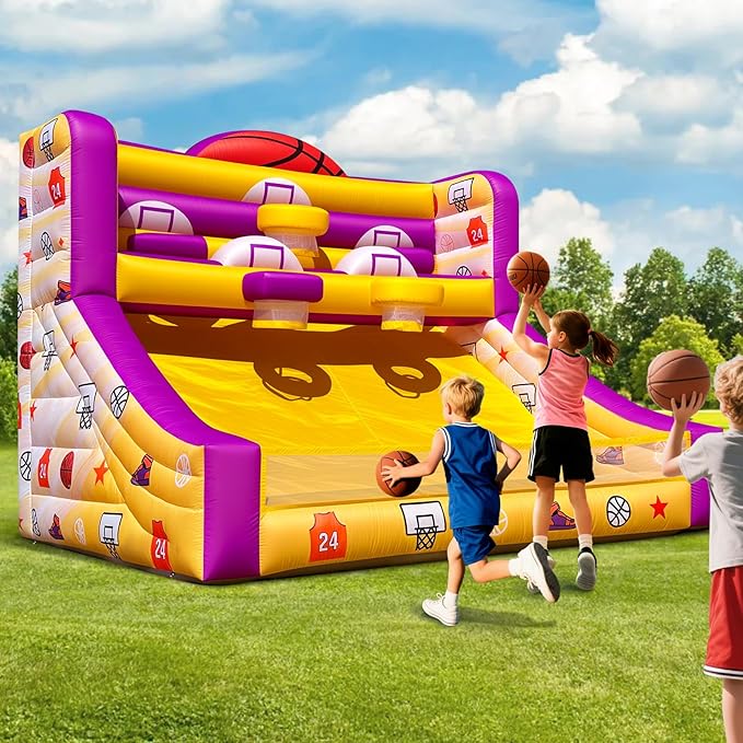 13x10x10 Ft Inflatable Basketball Hoop Shot with Blower, 5 Hoops, 4 Balls, Portable Inflatable Basketball Game Ideal for Organized Events, Carnivals, Birthday Parties, Festivals